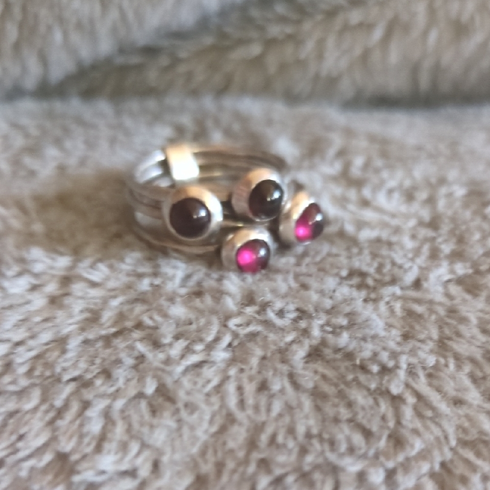 Vtg Sterling Silver Garnet Stacked Ring